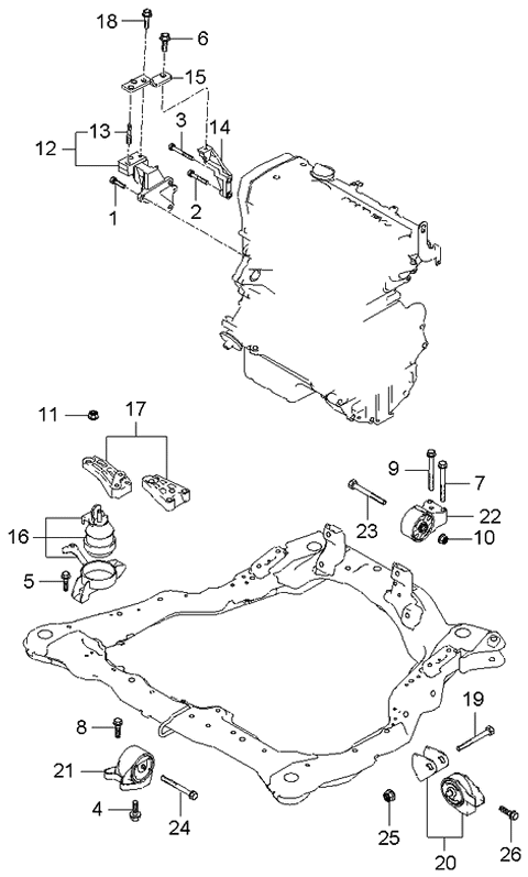 2003 Kia Spectra Engine Mounting Support Bracket Diagram for 218152D101