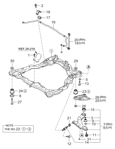 2005 Kia Spectra Crossmember Assembly-Front Diagram for 624102F110
