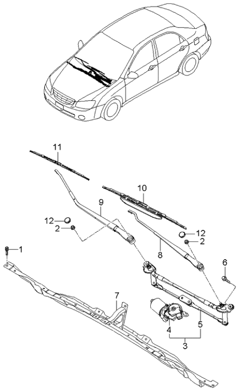 2005 Kia Spectra Driver Windshield Wiper Blade Assembly Diagram for 983502F000