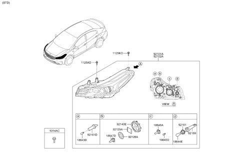 2018 Kia Forte Driver Side Headlight Assembly Diagram for 92101A7700