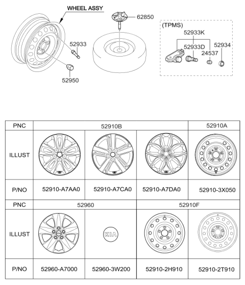 2018 Kia Forte Wheel Hub Cap Assembly Diagram for 52960A7000