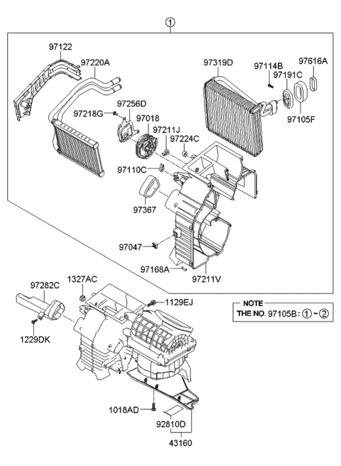 2010 Kia Optima Heater System-Heater & Evaporator Diagram 1