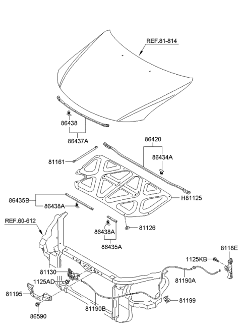 2008 Kia Optima Handle Assembly-Hood Latch Diagram for 811802G000VA
