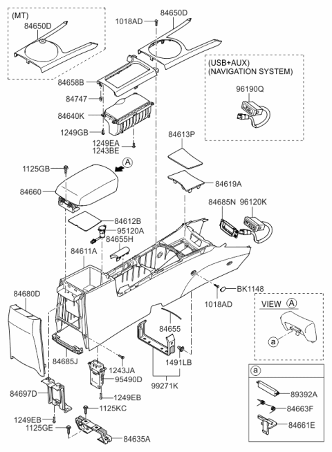 2008 Kia Optima Console Armrest Assembly Diagram for 846602G020C0