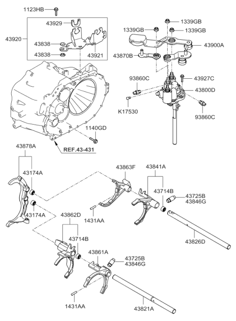 2009 Kia Optima Bracket Assembly-Shift Cable Diagram for 4392024370