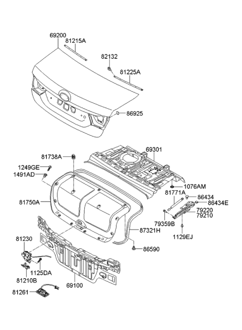 2009 Kia Optima Trunk Lid Latch Assembly Diagram for 812302G500