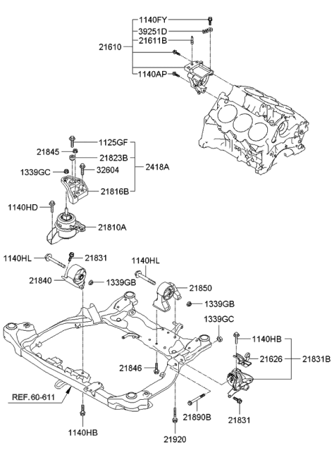 2008 Kia Optima Rear Roll Stopper Bracket Assembly Diagram for 219302G600