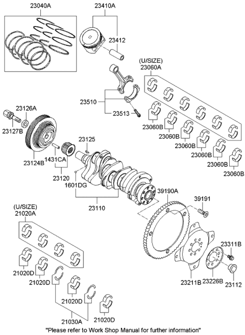 2009 Kia Optima Bearing Pair Set-Crank shaft Diagram for 2102037325