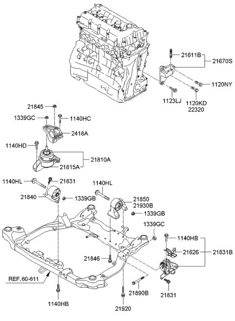 2009 Kia Optima Front Roll Stopper Bracket Assembly Diagram for 219102G000