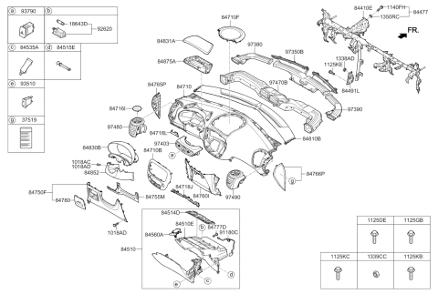 2016 Kia Soul EV Panel Assembly-Cluster Facia Diagram for 84830B2100GA6