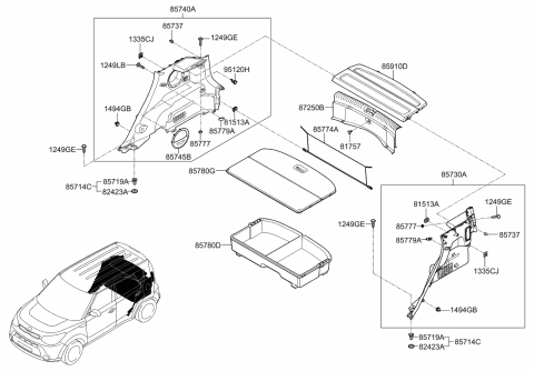 2015 Kia Soul EV Tray Assembly-Luggage Diagram for 85725E4000GA6