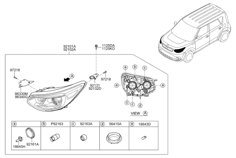 2016 Kia Soul EV Passenger Side Headlight Assembly Diagram for 92102E40201D