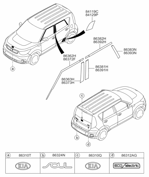 2019 Kia Soul EV Tape-Rear Door Black Frame Diagram for 86381B2000