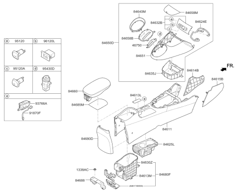 2016 Kia Soul EV Cover-Rear Console Upper Diagram for 84658E4000B2W