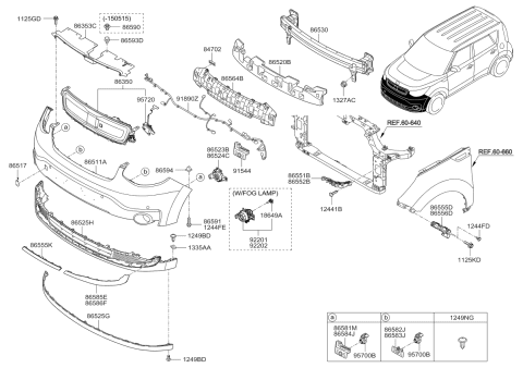 2015 Kia Soul EV Rail Assembly-Front Bumper Diagram for 86530B2500