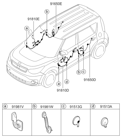 2017 Kia Soul EV Wiring Assembly-Front Door(Pa Diagram for 91610E4020