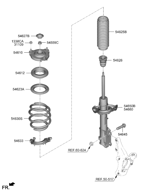 2020 Kia Niro EV Front Strut Assembly Kit, Right Diagram for 54661Q4010