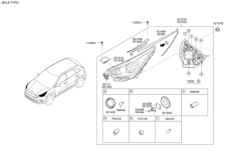2019 Kia Niro EV Driver Side Headlight Assembly Diagram for 92101Q4040
