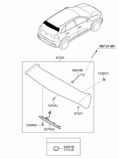 2019 Kia Niro EV Roof Garnish & Rear Spoiler Diagram 2