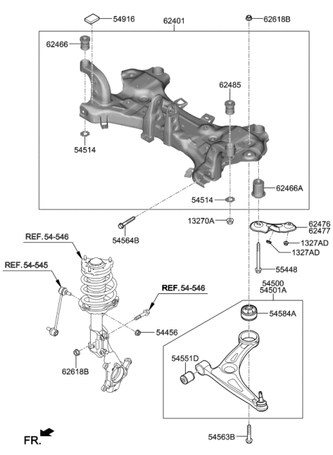 2019 Kia Niro EV CROSSMEMBER COMPL Diagram for 62405Q4000