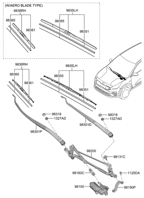 2022 Kia Niro EV Windshield Wiper Arm Assembly Driver Diagram for 98311G5000