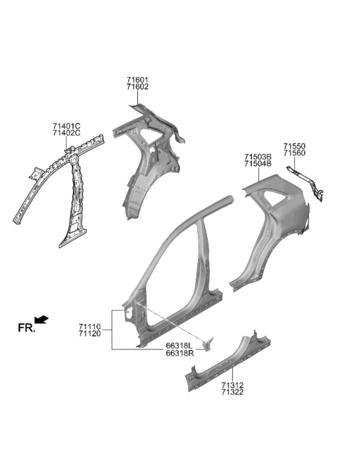2020 Kia Niro EV Side Body Panel Diagram