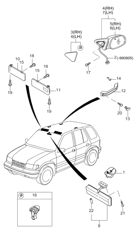 2000 Kia Sportage Outside Rear View Mirror Assembly, Right Diagram for 0K01969120FXX