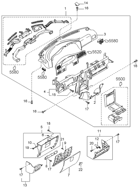2000 Kia Sportage INSTRUMNET Panel Compartment-Up Diagram for 1K08B55100A70