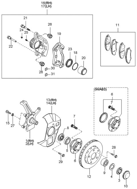 2000 Kia Sportage Knuckle Assembly, Right Diagram for 0K08333031