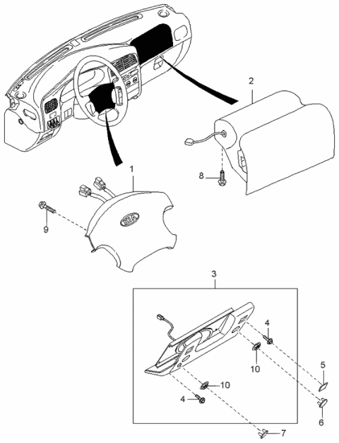 1998 Kia Sportage Steering Wheel Air Bag Module Assembly Diagram for UK08A57K0000