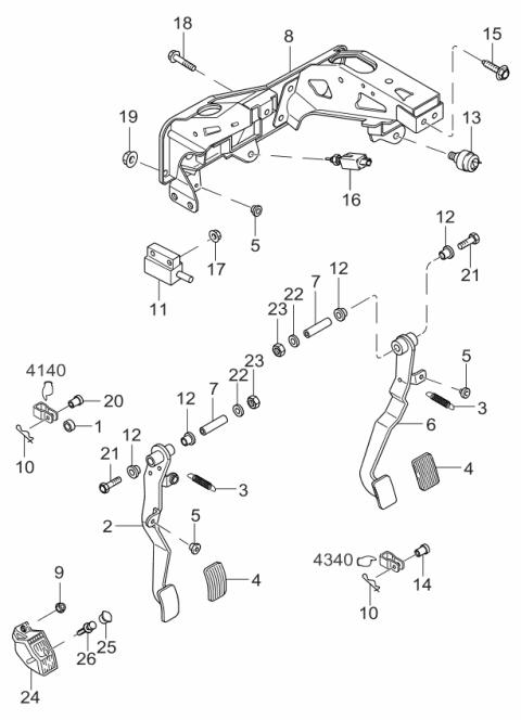 2000 Kia Sportage Bracket Assembly-Pedal Diagram for 0K01A4307XJ