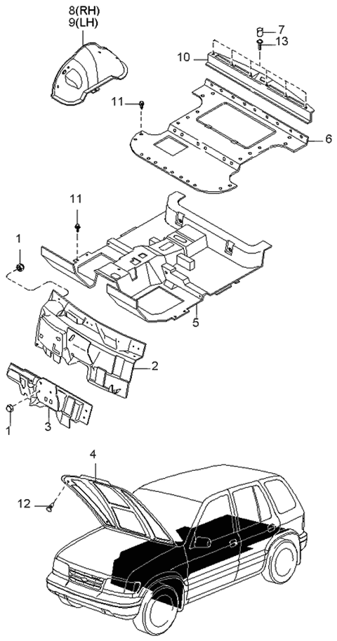 1998 Kia Sportage Insulator-Dash Diagram for 0K08A68621B