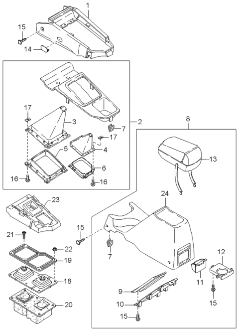 2000 Kia Sportage Console Armrest Assembly Diagram for 0K08X64420A96
