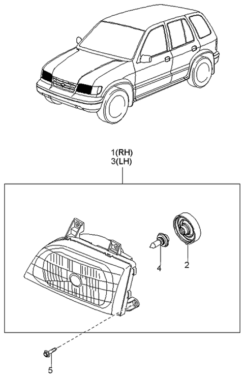 1998 Kia Sportage Driver Side Headlight Assembly Diagram for 0K08A51040A