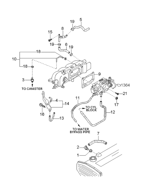 1999 Kia Sportage Pipe Assembly-Vacuum Diagram for 0K08A20420