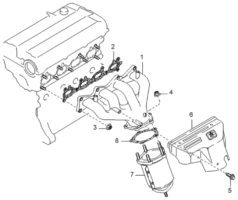 1998 Kia Sportage Exhaust Manifold Assembly Diagram for 0K08A13451B