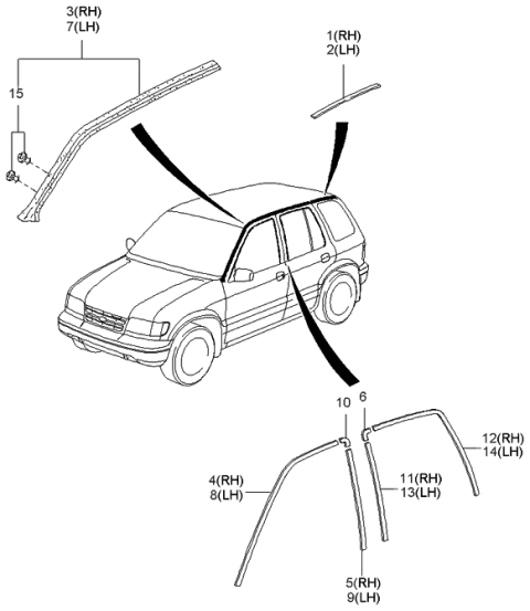 1997 Kia Sportage Drip WEATHERSTRIP,LH Diagram for 0K01859770A