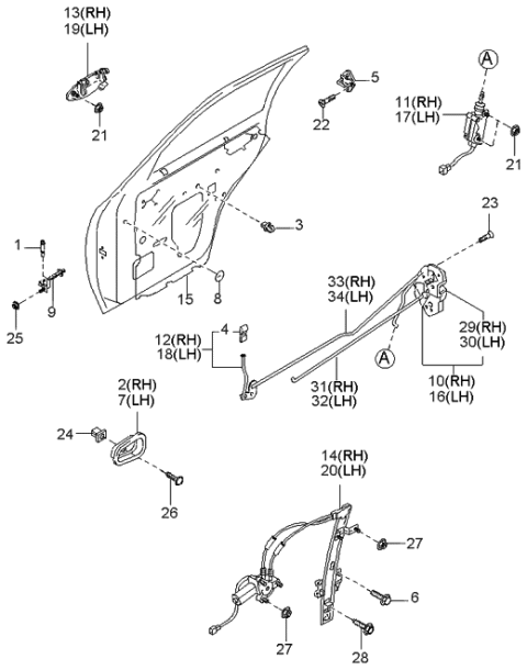 1998 Kia Sportage Rear Door Outside Handle Assembly, Right Diagram for 0K02472410