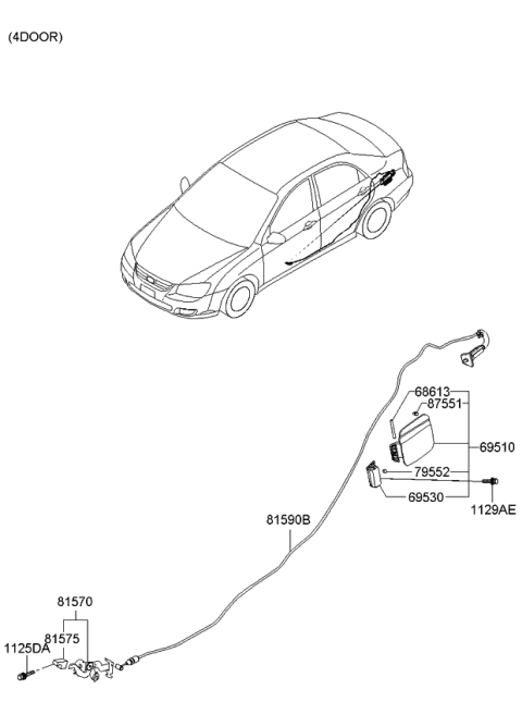 2007 Kia Spectra SX Catch & Cable Assembly-F Diagram for 815902F000