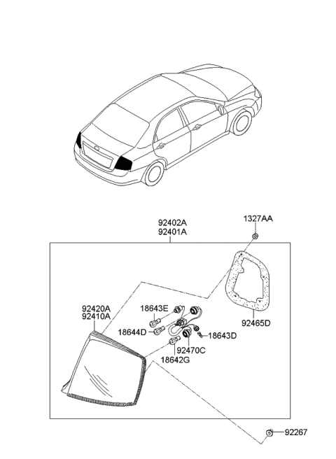 2008 Kia Spectra SX Lens & Housing-Rear Combination Lamp Diagram for 924212F321