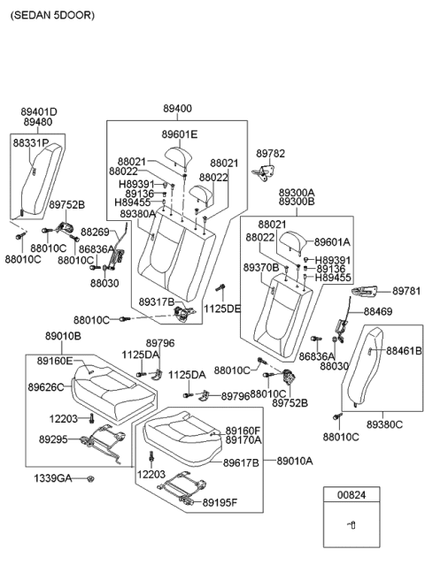 2008 Kia Spectra5 SX Bracket Assembly-Rear Seat Lw Diagram for 897522F000