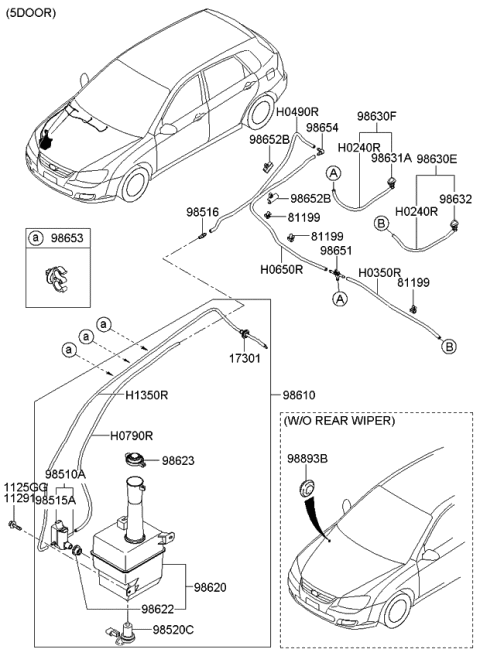 2009 Kia Spectra5 SX Windshield Washer Nozzle Assembly, Right Diagram for 986312F100