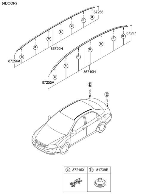 2009 Kia Spectra5 SX Clip-Roof Garnish Mounting Diagram for 8721638000