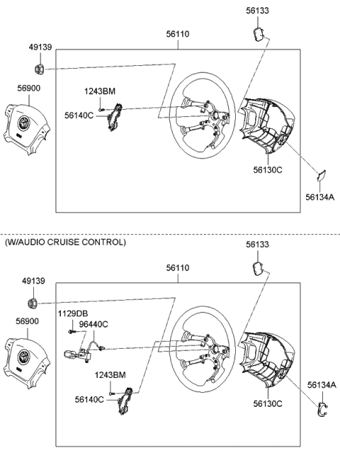 2007 Kia Spectra5 SX Steering Wheel Assembly Diagram for 561101L610