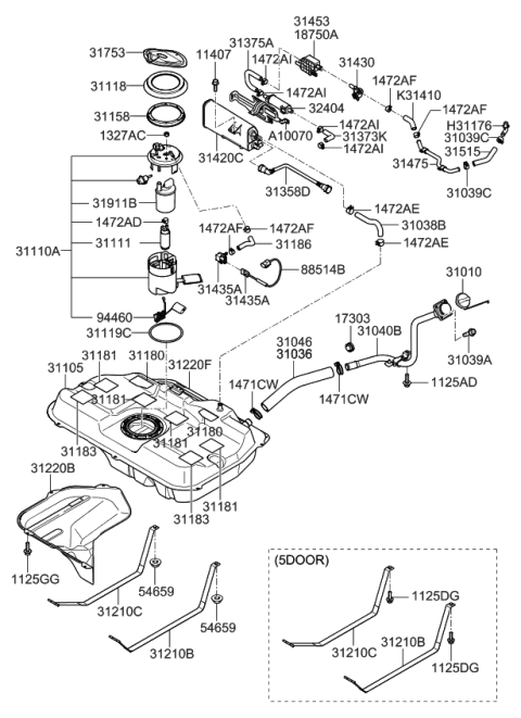 2008 Kia Spectra SX Fuel Filter Assembly Diagram for 319110S100