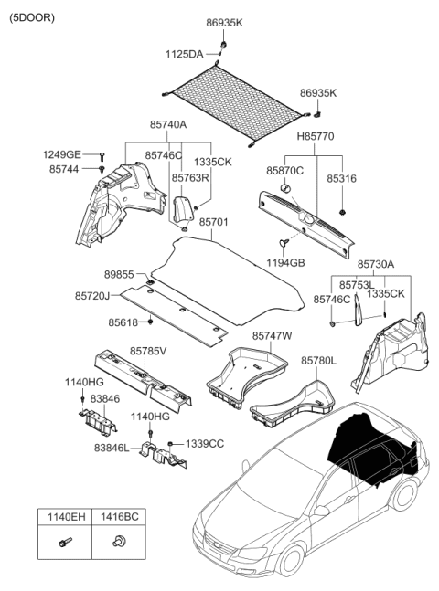 2008 Kia Spectra5 SX Cover Assembly-Luggage Diagram for 857012F030LK