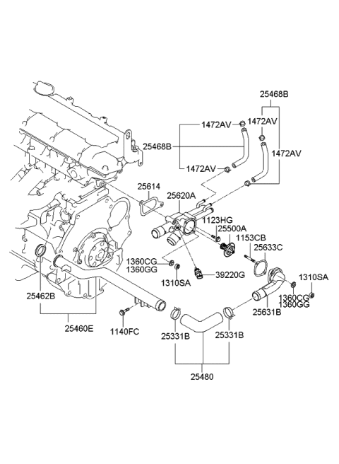 2009 Kia Spectra SX Housing Assembly-Thermostat Diagram for 2562023720