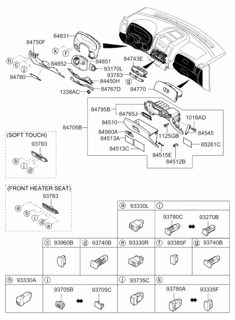 2010 Kia Sedona Switch Assembly-Rheostat Diagram for 933404D000CS