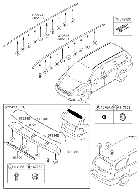 2008 Kia Sedona Spoiler-Rear & Roof Rack Diagram 1