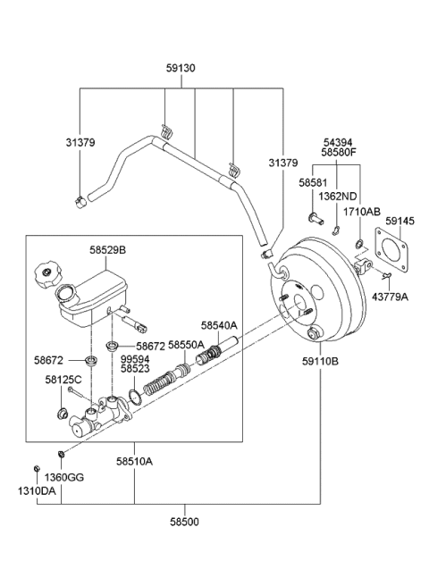 2007 Kia Sedona Brake Master Cylinder & Vacuum Hose Diagram 1